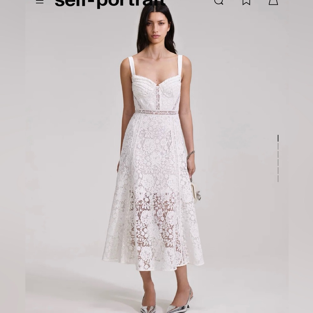 Self-Portrait White Cord Lace Midi Dress
